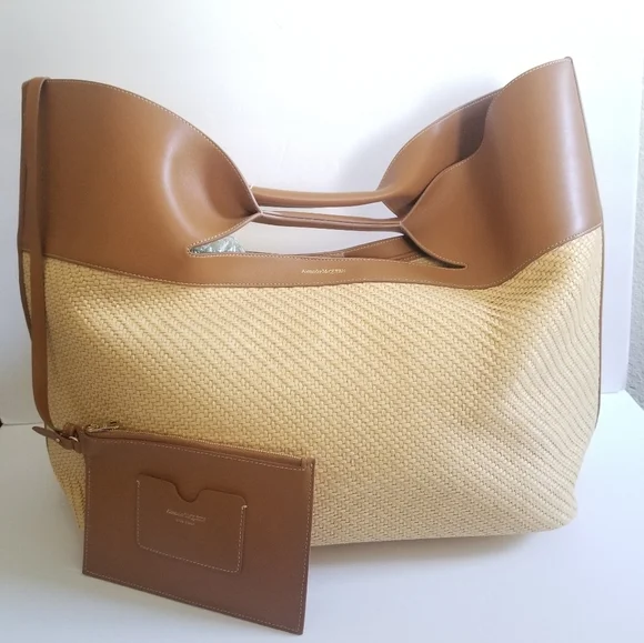 NWT - Alexander McQueen Large Leather Raffia Bow Bag Natural Tan - Picture 6 of 16